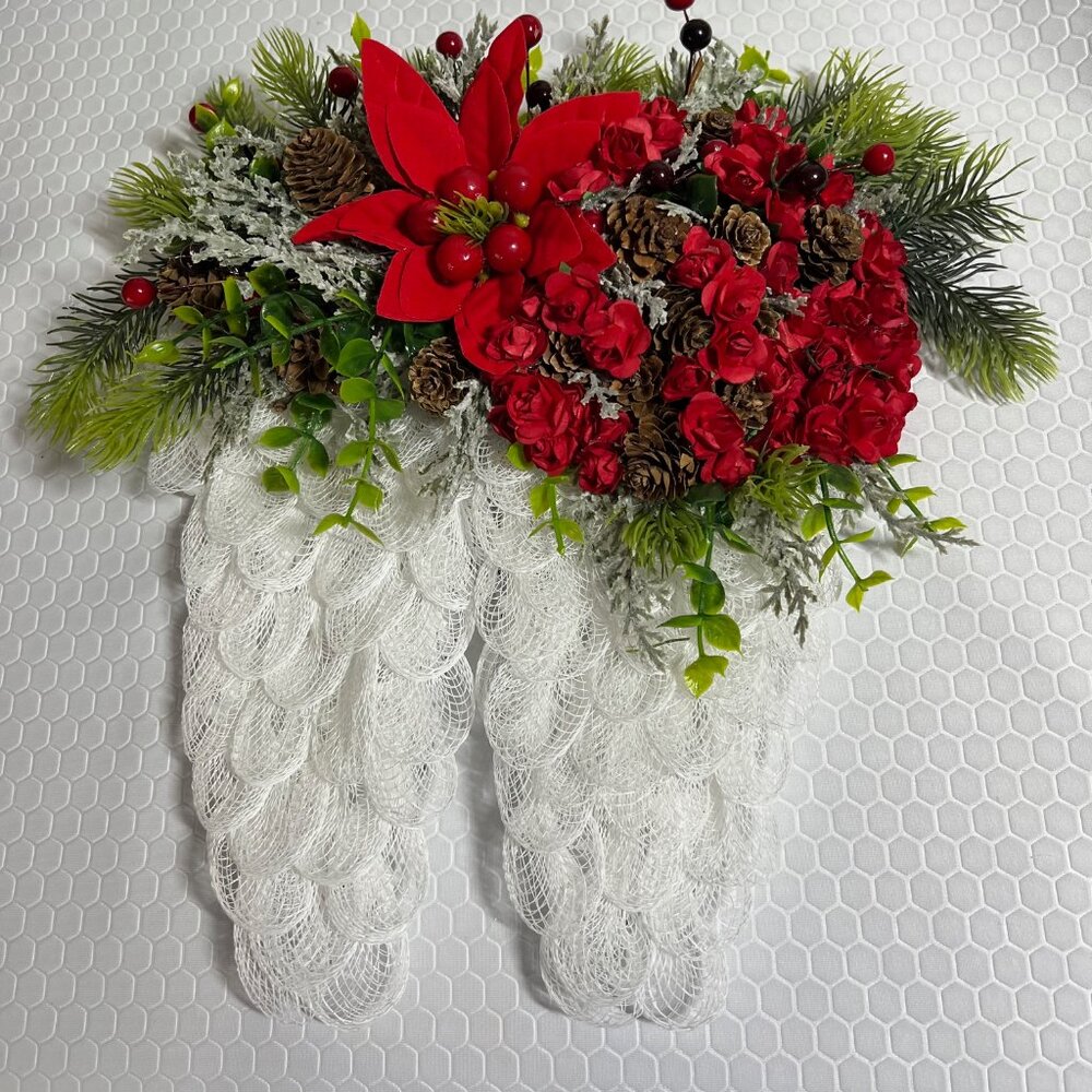 Angel Wing Wreath with Roses and Poinsette's